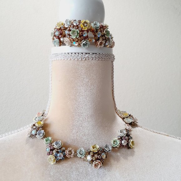 Vintage Enamel -Rhinestone Necklace and Bracelet set - Picture 1 of 13